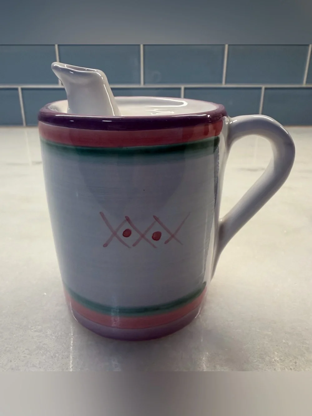 Vintage Caleca Italy Hand Painted Ceramic Oil Drizzler Pouring Mug Cruet 4”